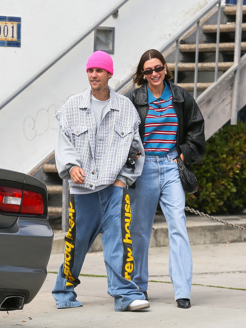 Justin and Hailey Bieber Wear Coordinating Outfits in Los Angeles