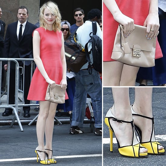 Emma Stone Wearing Yellow and Black Sandals | POPSUGAR Fashion