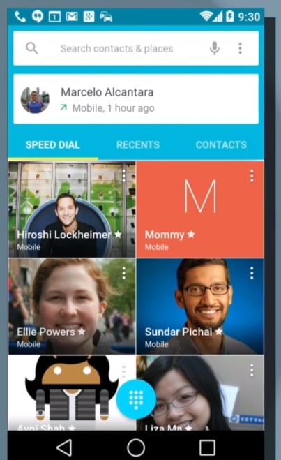 New Contact Favorites view in Android L.