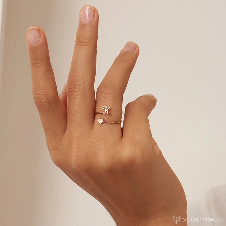 Dainty Initial Heart Ring