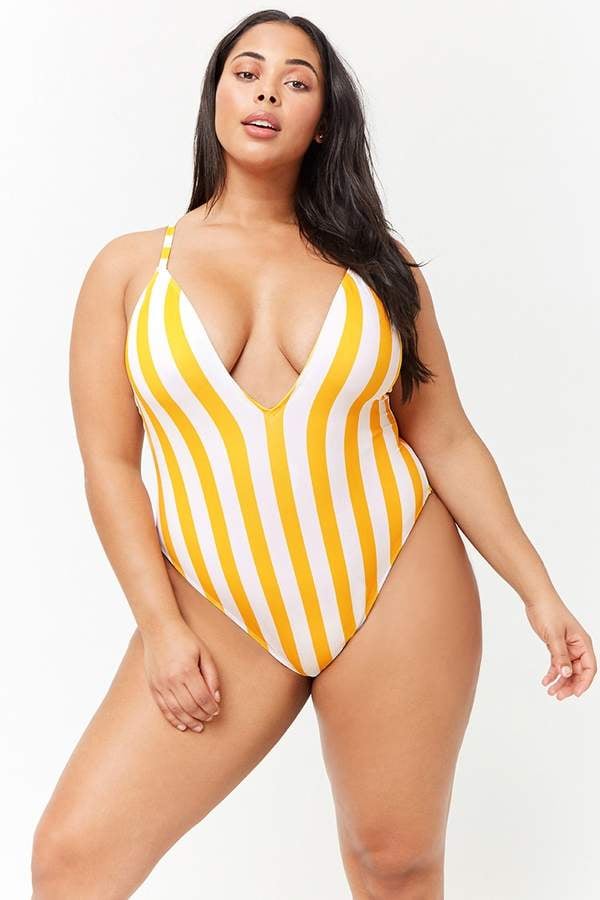 Forever 21 Striped Plunging One-Piece Swimsuit