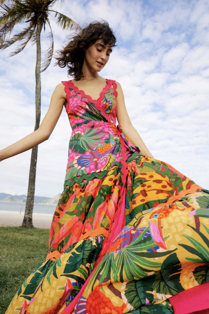 Farm Rio Mixed Painted Toucans Wrap Maxi Dress