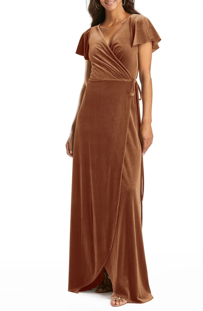 Velvet Underground: After Six Flutter Sleeve Velvet Wrap Gown