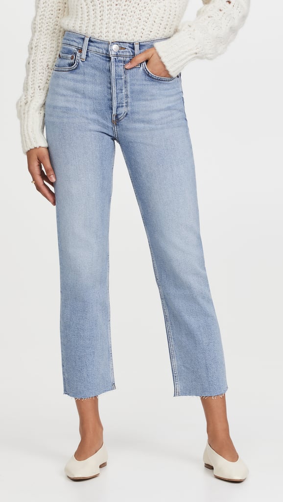 Stretch Straight Leg Jeans: Re/Done 70s High Rise Stove Pipe Jeans