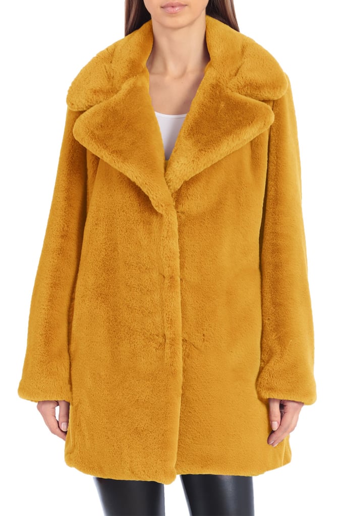 Avec Les Filles Faux Fur Notched Collar Coat