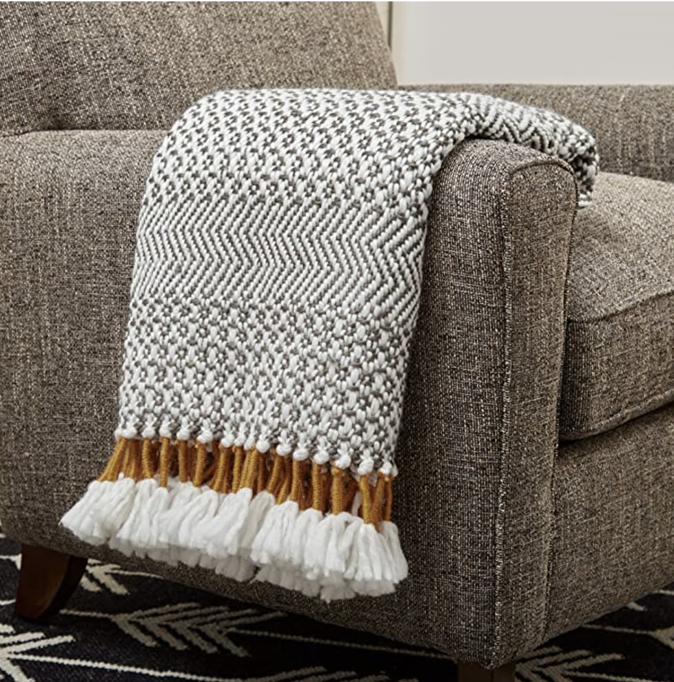 Rivet Modern Hand-Woven Stripe Fringe Throw Blanket