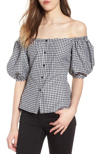 Wayf  Buffalo Check Off the Shoulder Blouse