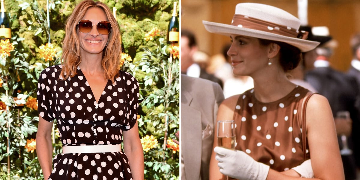 julia roberts brown polka dot dress The brown polka-dot dress in "Pretty Woman" (1990) was never meant to be  iconic. Designed for Julia Roberts' polo match scene, it was intentionally  simple modest, restrained, almost ordinary. Early costume ideas
