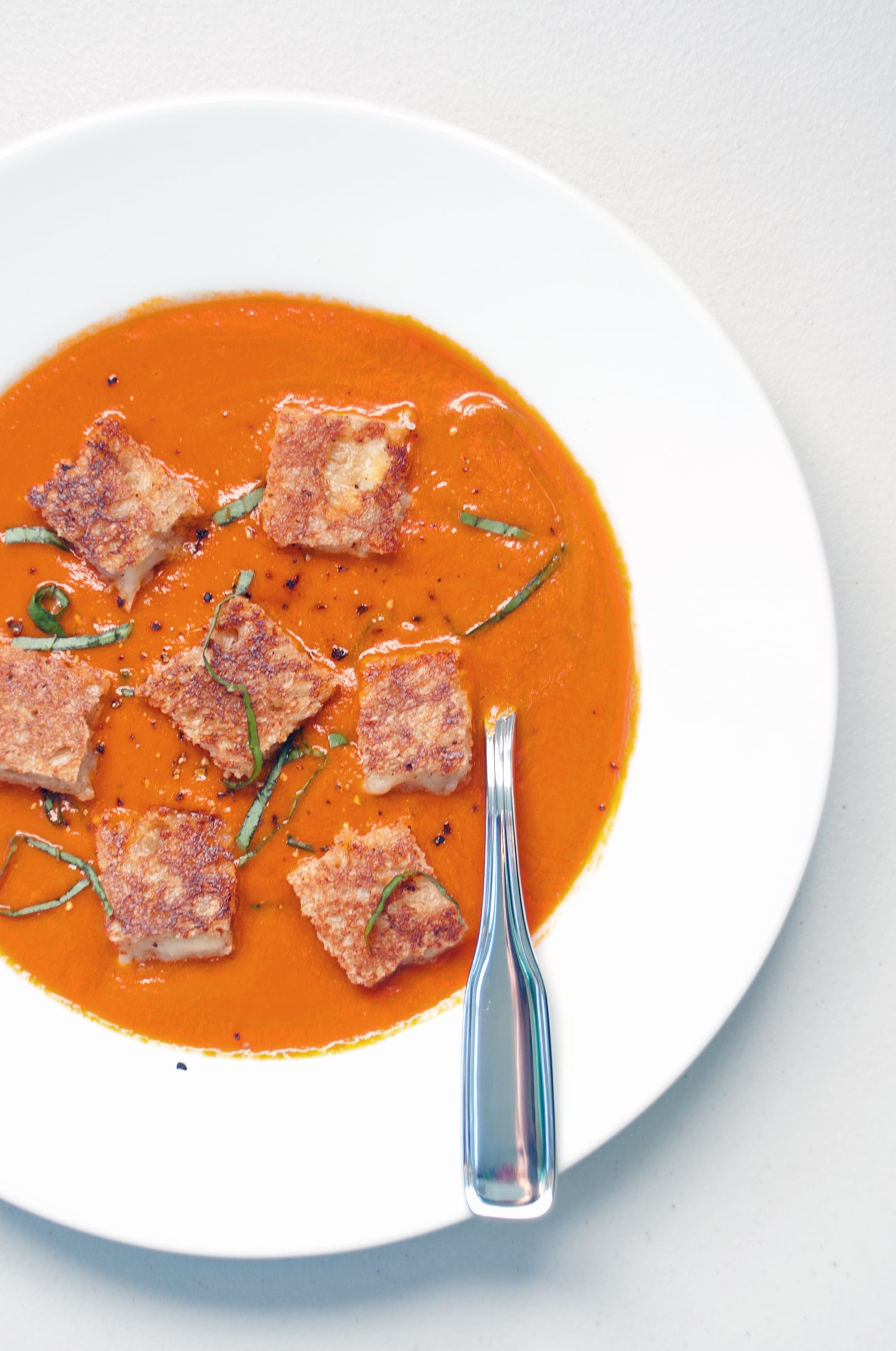Spicy Tomato Soup With Grilled Cheese Croutons | POPSUGAR Food