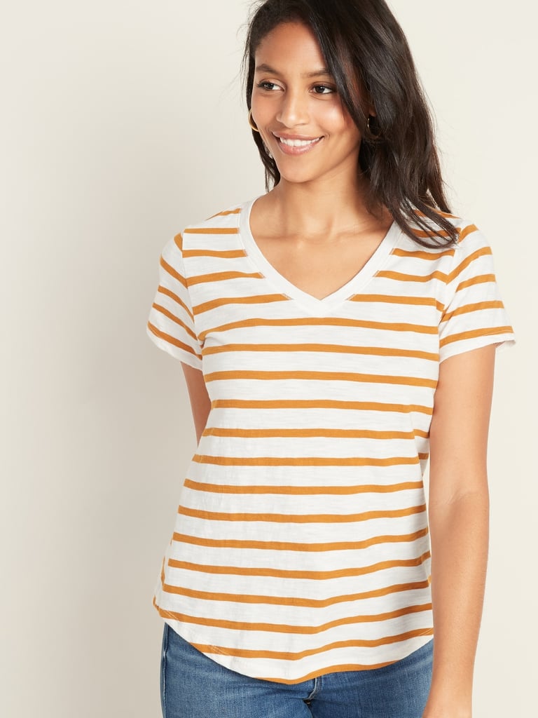 EveryWear Slub-Knit Striped V-Neck Tee