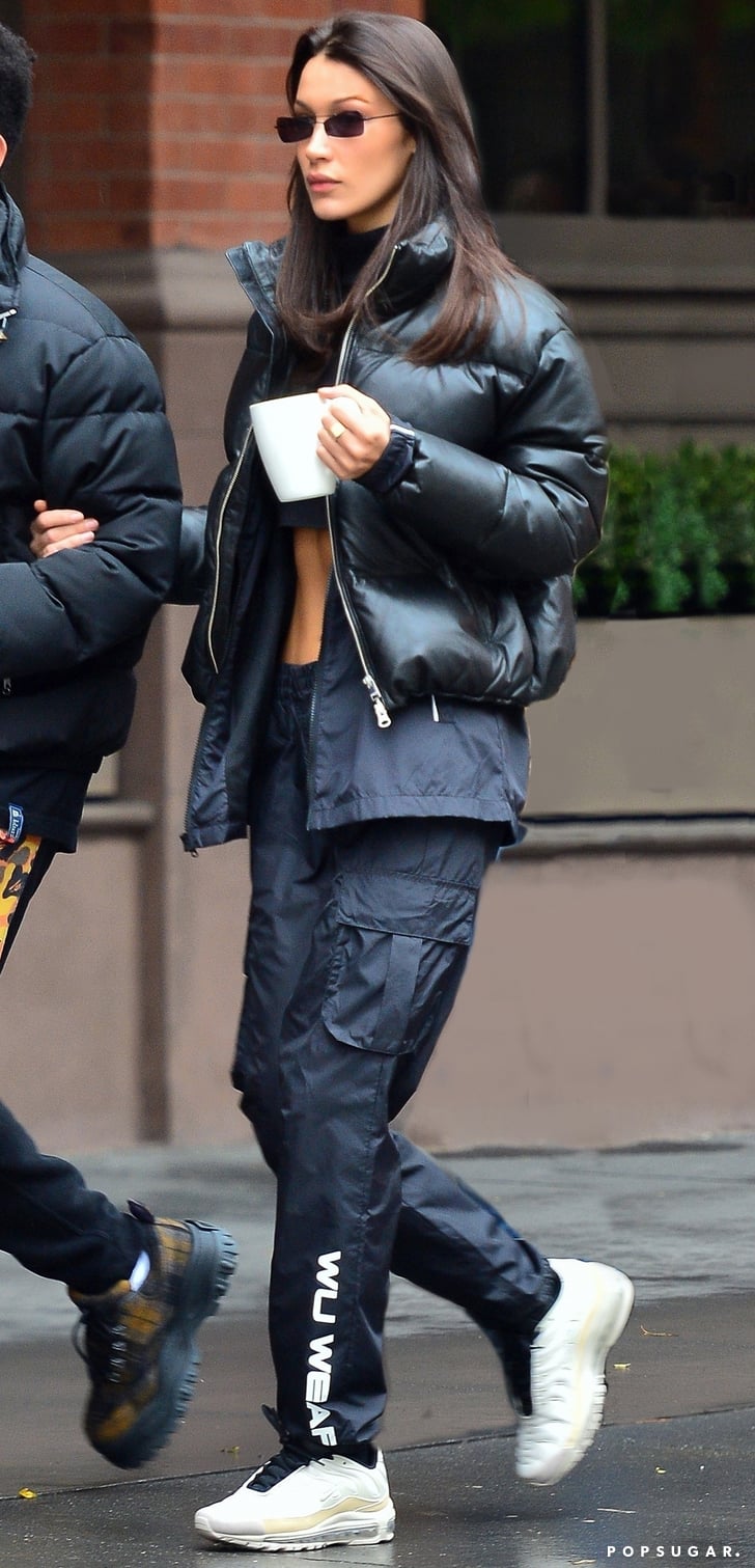 Bella Hadid Wearing a Crop Top and Puffer With The Weeknd | POPSUGAR ...