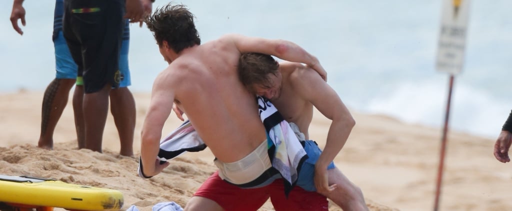 Charlie Hunnam and Garrett Hedlund Wrestle in Hawaii Photos