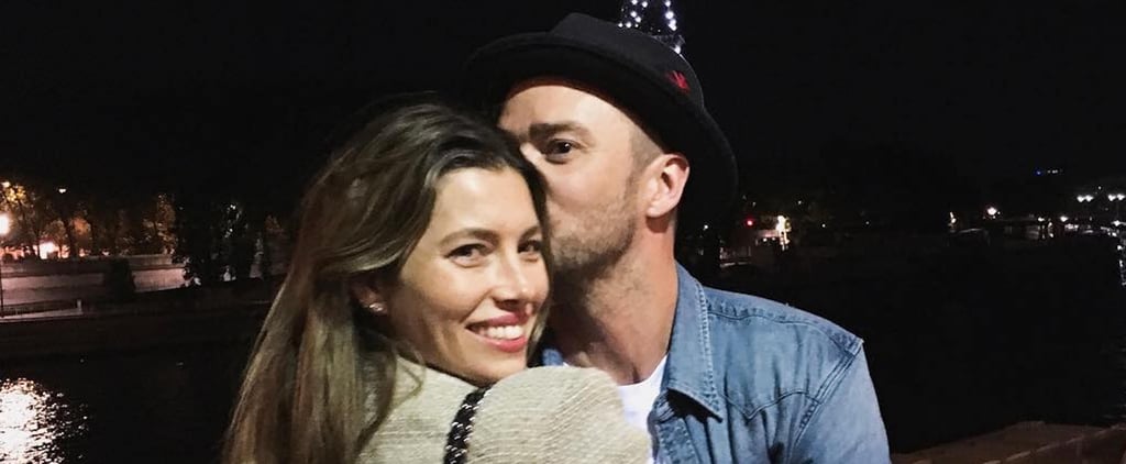 Ooh La La! Justin Timberlake Gives Jessica Biel a Sweet Kiss in Front of the Eiffel Tower