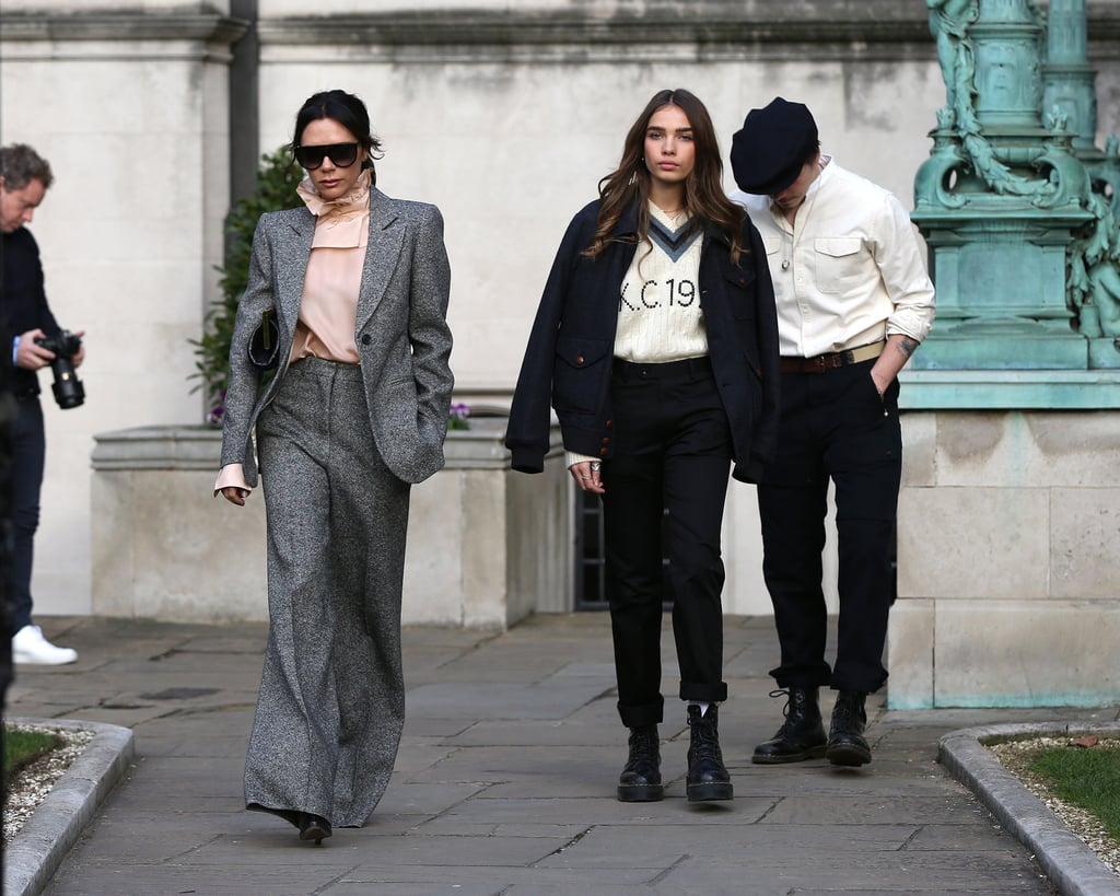 Victoria Beckham Gray Suit With Brooklyn Beckham Girlfriend