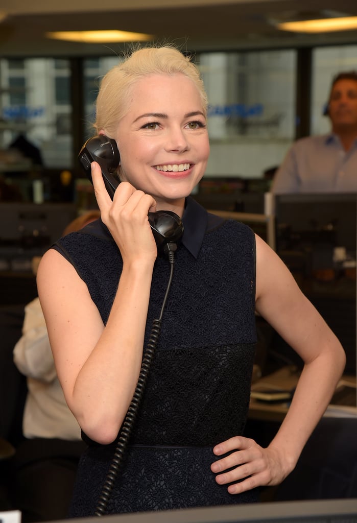 Michelle Williams brought cheer to Cantor Fitzgerald's trading floor in NYC on Thursday. The actress helped raise money at the financial firm's annual 9/11 charity event.