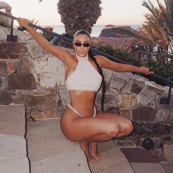 Kim Kardashian's Beige Halter Style Bikini in Cabo