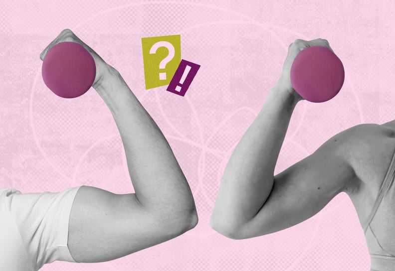 An image of two male biceps holding weights.