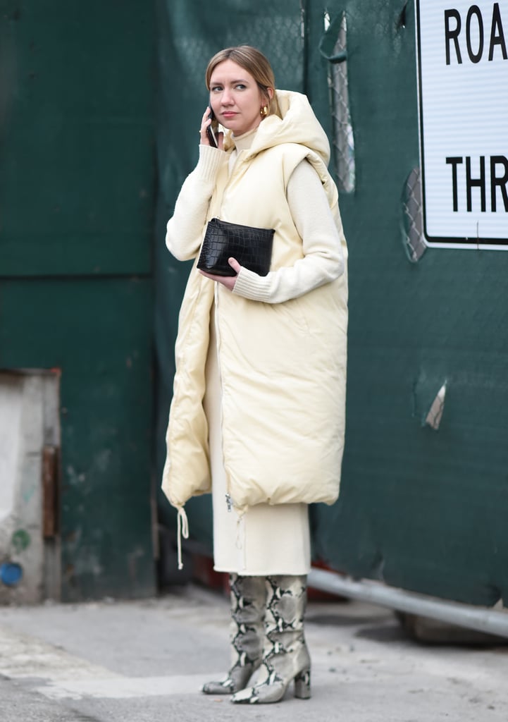 Winter Outfit Idea: A White Puffer to Match a White Knit Dress