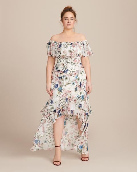 Badgley Mischka Hi-Low Ruffle Recut Gown
