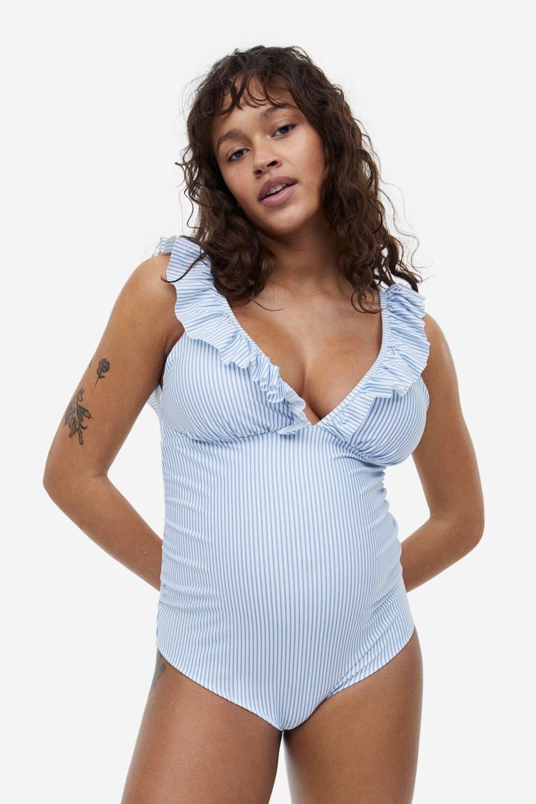 V-Neck Maternity Swimsuit in White