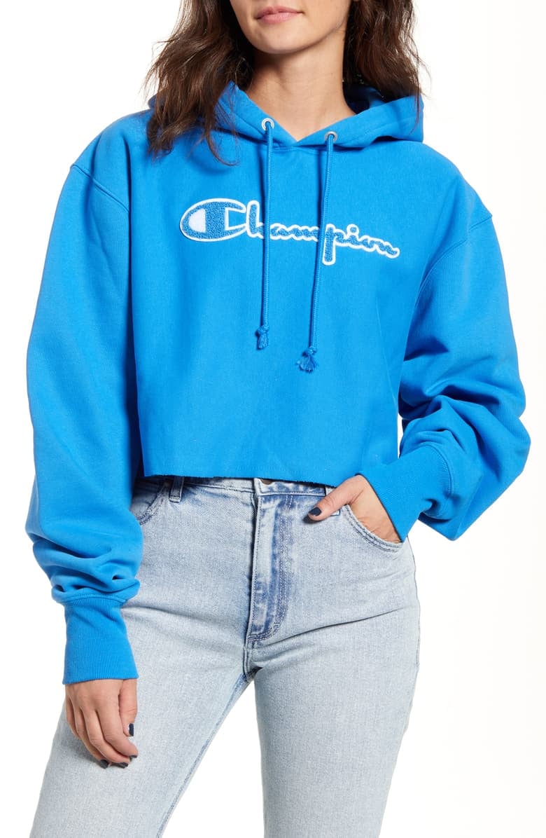 Champion Reverse Weave Chenille Logo Crop Hoodie