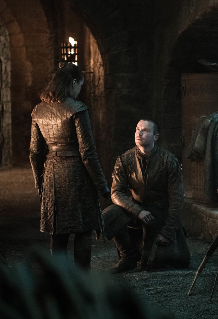 On Gendry's proposal to Arya: "Gendry just got a bit excited, didn't he? He'd just been made a lord — he'd known for a while now where he's come from but the recognition of that by someone in authority has given him an ability to find a place in the world that I think he's been searching for his entire life. He just got a bit gassed and asked someone to marry him and she quite rightly told him where to go. What a stupid question! I think he knows deep down in his heart of hearts there is no way Arya will ever be anyone's lady."