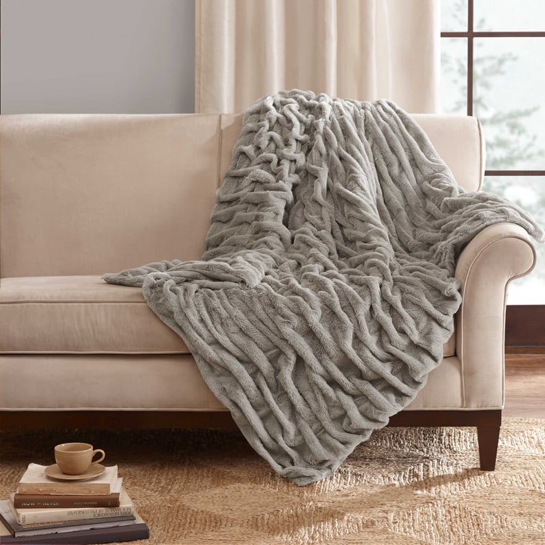 Madison Park Ruched Faux-Fur Throw