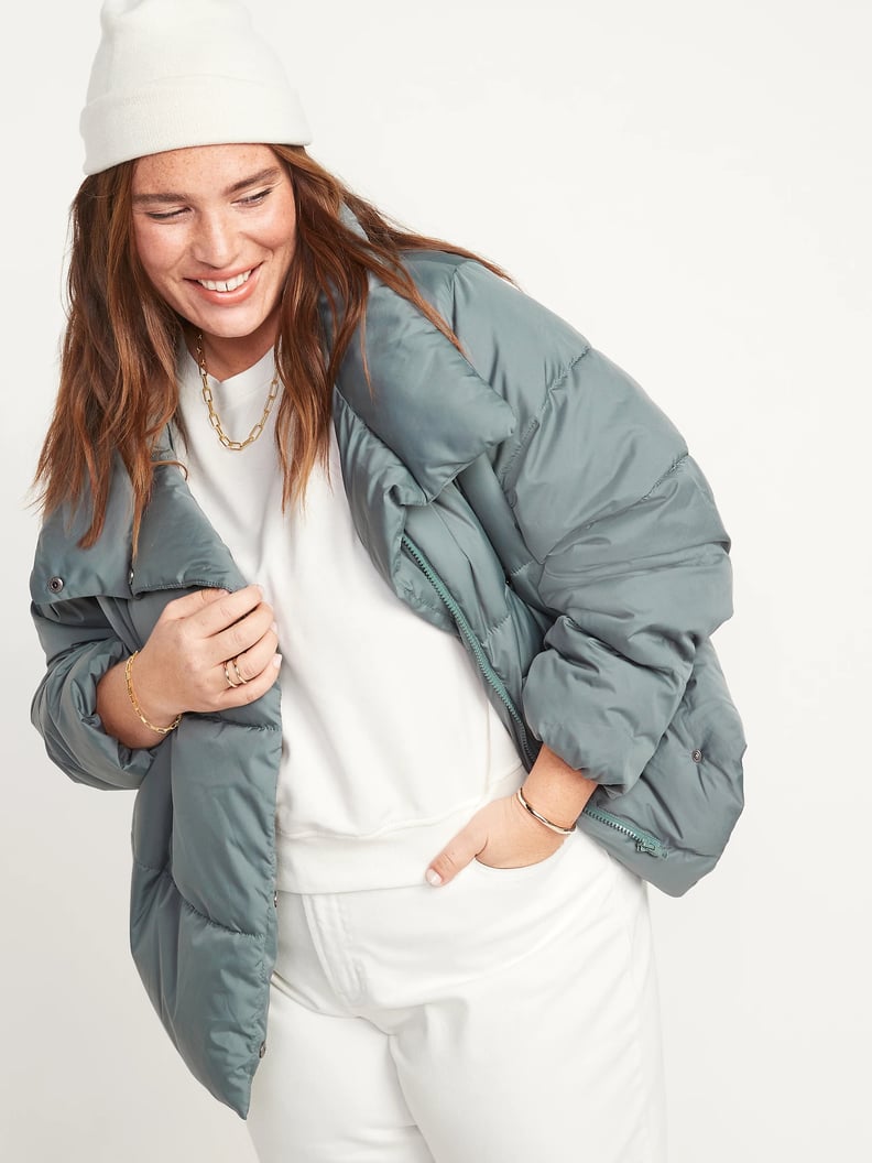 Perfectly Puffy: Old Navy Water-Resistant Double-Breasted Puffer Jacket in Thyme to Pretend