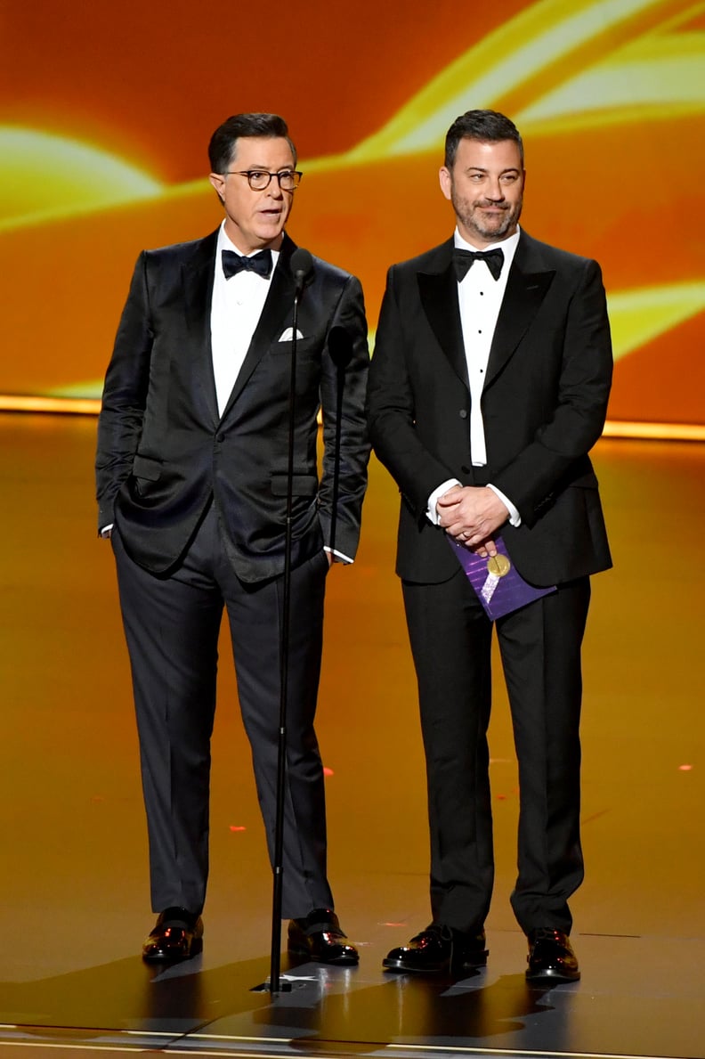 Stephen Colbert and Jimmy Kimmel at the 2019 Emmys