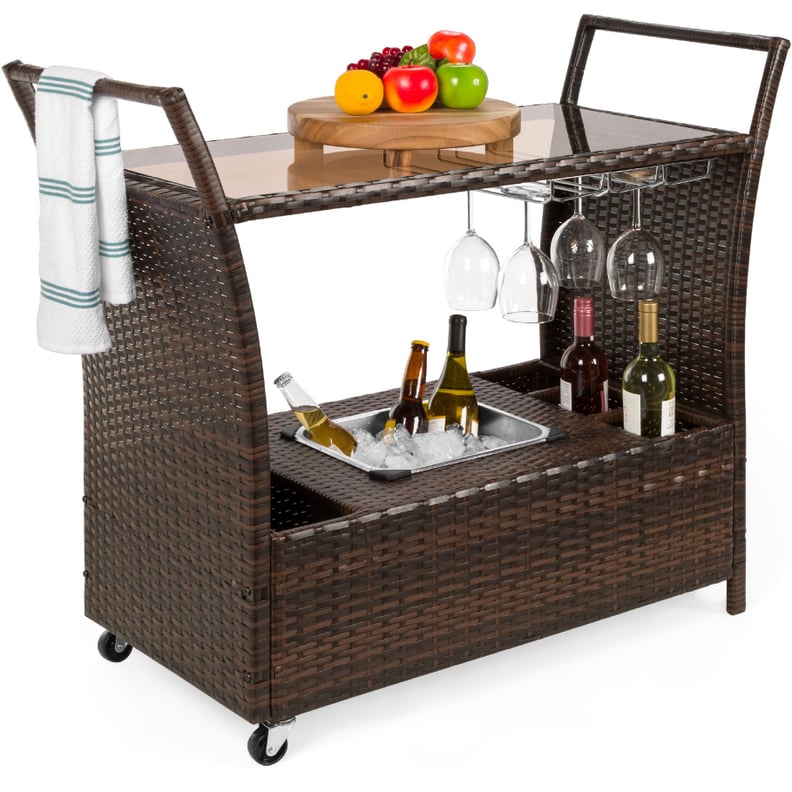 For Outdoors: Best Choice Products Wicker Outdoor Rolling Bar Cart