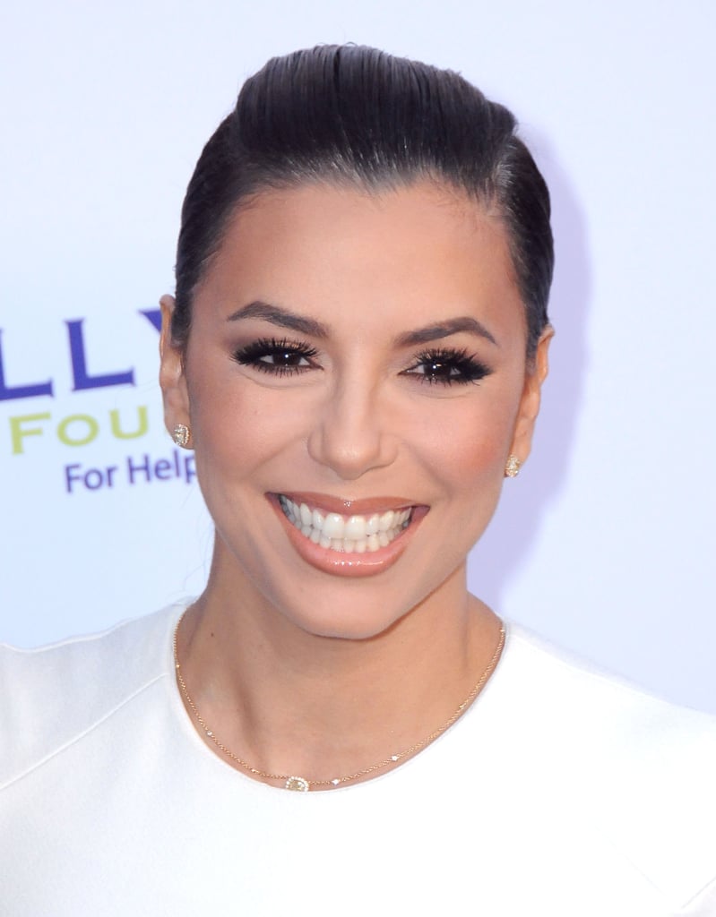 Eva Longoria in a Classic White Dress and Braided Bun