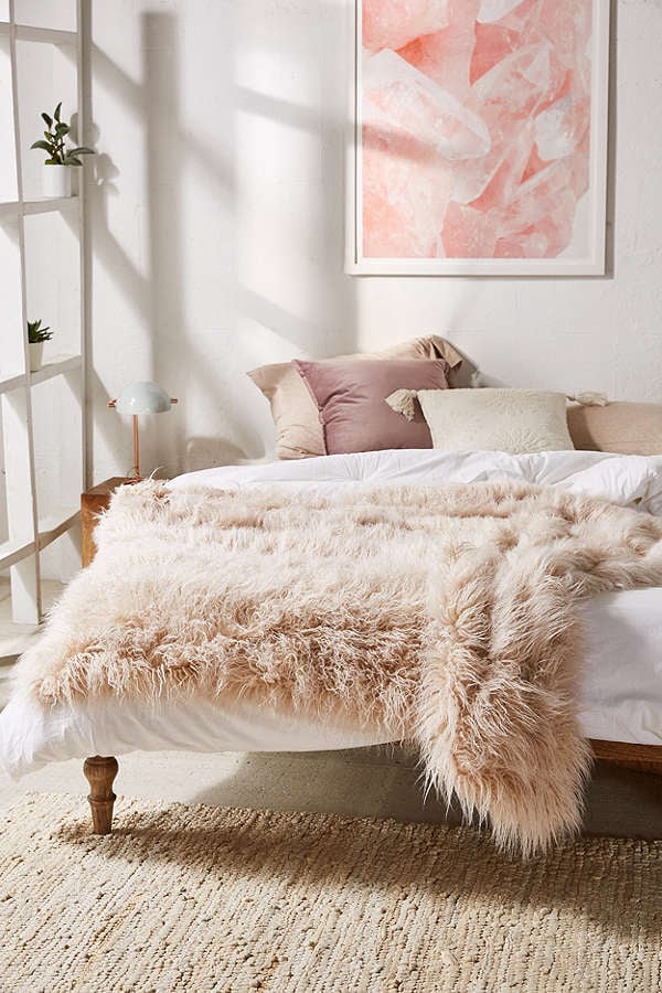 Urban Outfitters Marisa Tipped Faux Fur Throw Blanket