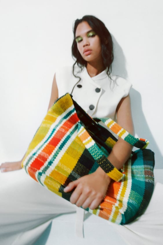 Zara Plaid Print Maxi Shopper