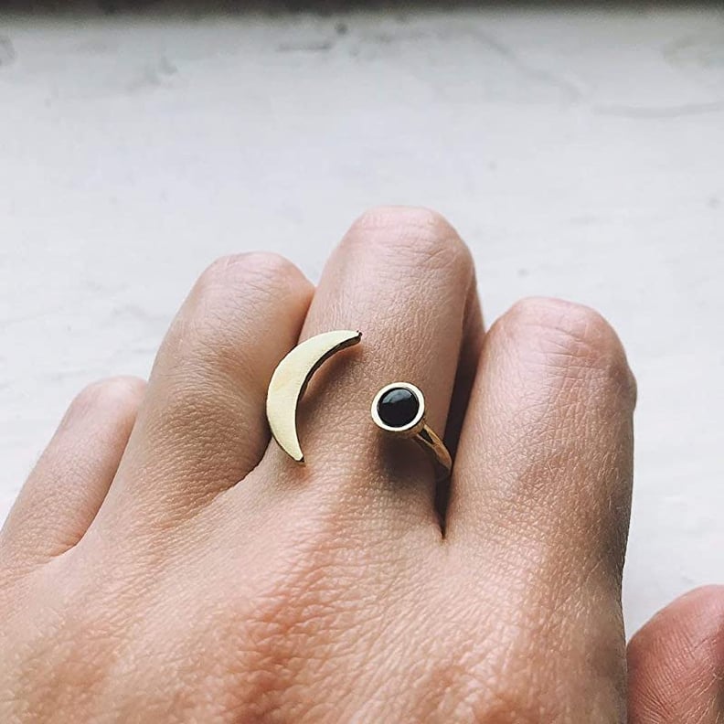 Crescent Moon Ring With Onyx