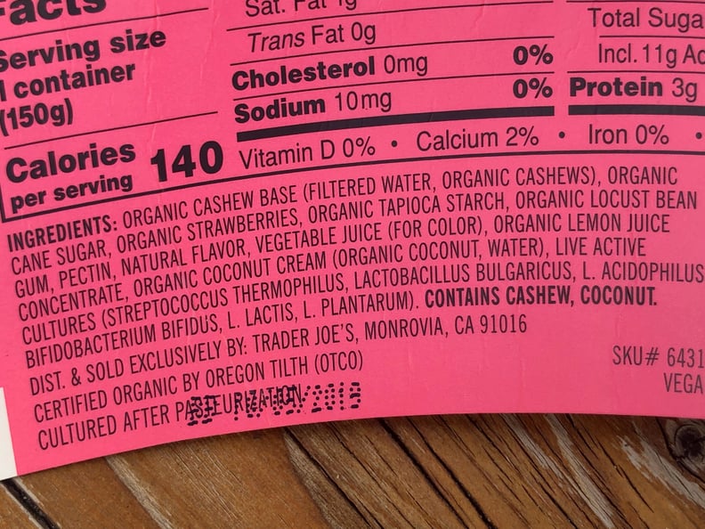 Trader Joe's Strawberry Cashew Yogurt Ingredients