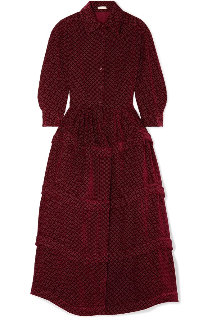 Alaia Ruffled Embroidered Velvet Midi Dress