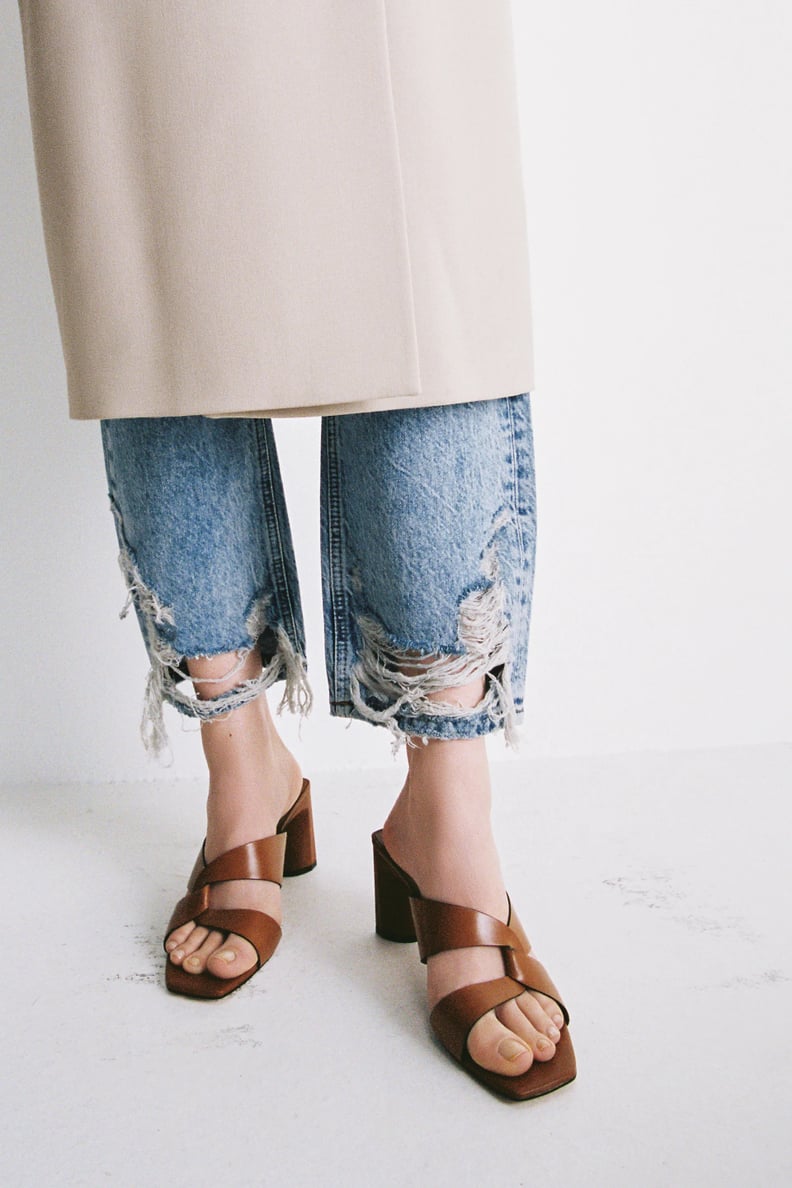 Zara Block Heel Leather Sandals