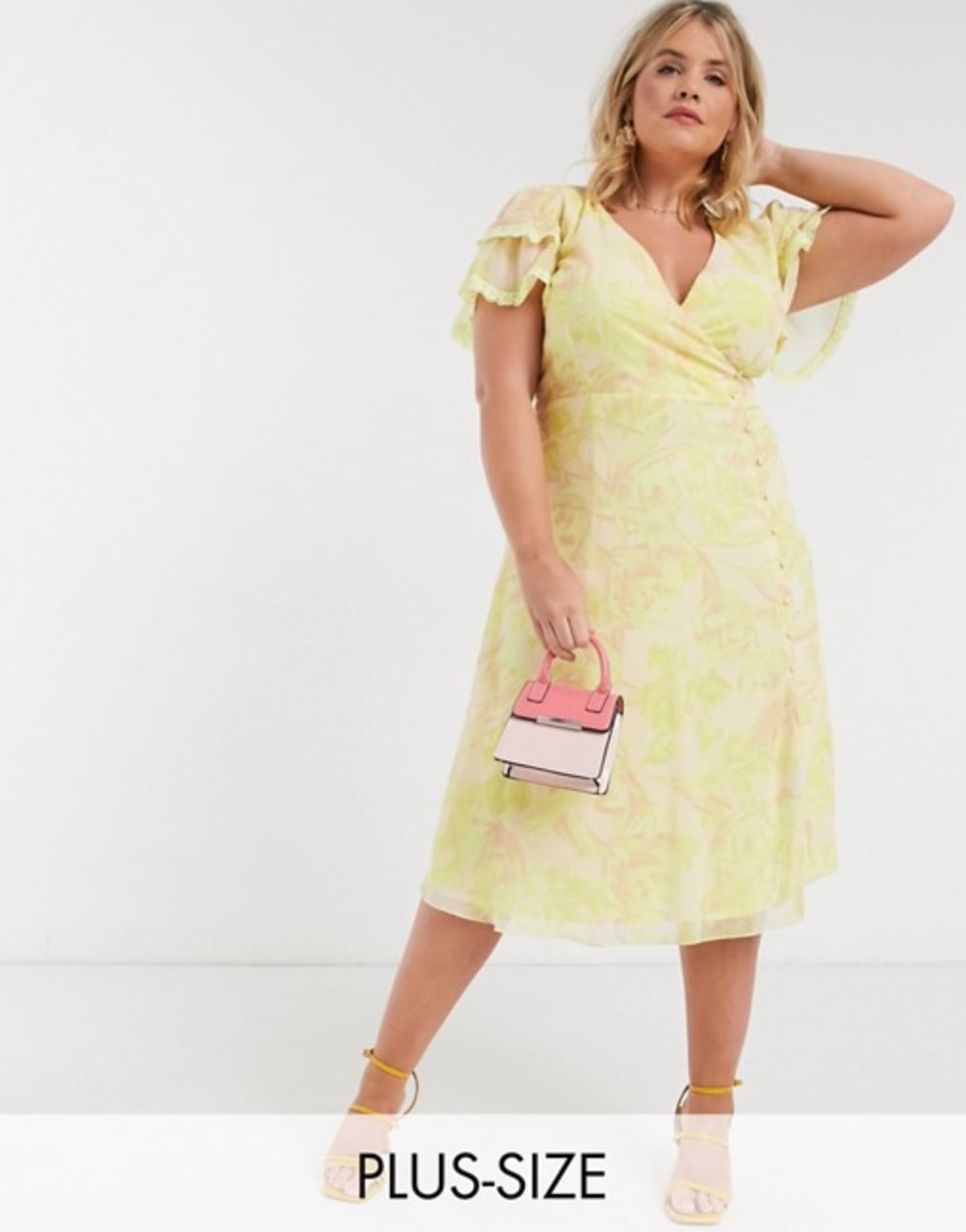 Little Mistress Plus Wrap Midi Dress in Lemon Floral | Kate Middleton Wears the Dress While Announcing a New Project | POPSUGAR Photo 6