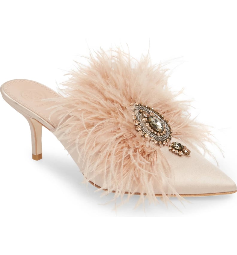 Tory Burch Elodie Embellished Feather Mule