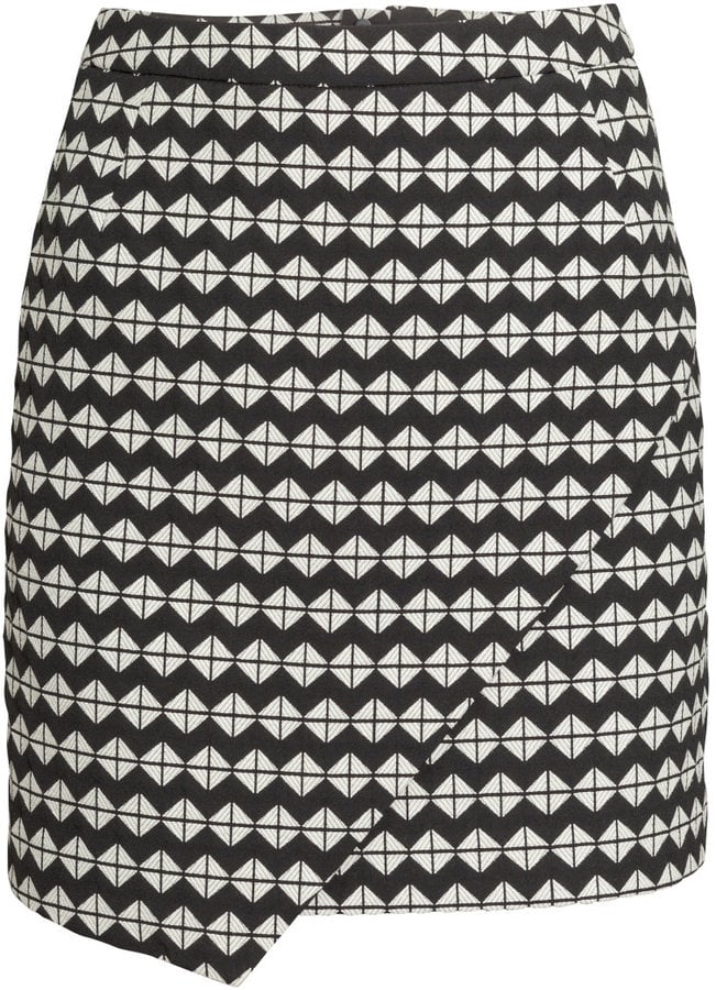 H&M Wrap-front Skirt - Black/white patterned - Ladies ($35)