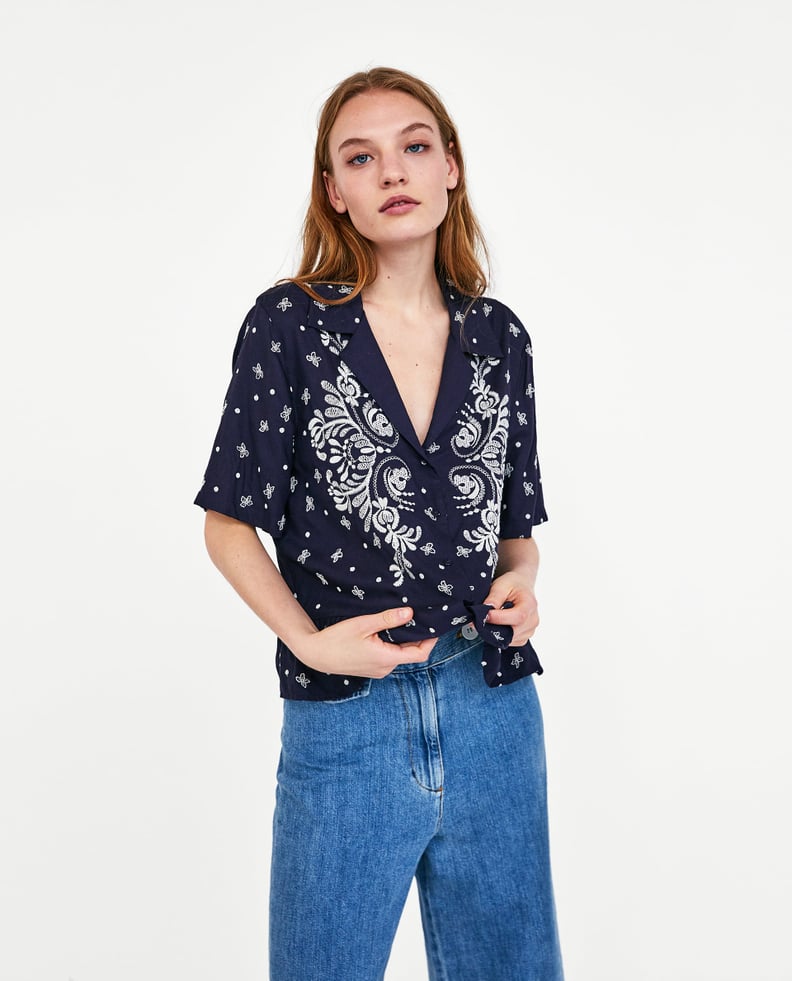 Zara Shirt With Contrasting Embroidery