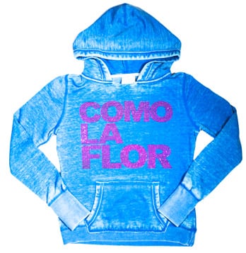 Selena Turquoise Pullover Fleece Hood with Como La Flor Logo in Rhinestones ($45)
