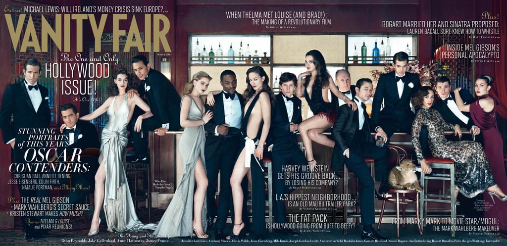 Vanity Fair's annual Hollywood Issue is full of some of the town's A-list, with Ryan Reynolds, Jake Gyllenhaal, Anne Hathaway, and James Franco on the forefront of the cover. The special fold-out section features more celebs like Jennifer Lawrence, Anthony Mackie, Olivia Wilde, Jesse Eisenberg, Mila Kunis, Joseph Gordon-Levitt, Andrew Garfield, Rashida Jones, Garrett Hedlund, and Noomi Rapace. The shoot, which took place in December, actually gave Oscars hosts Anne and James a chance to meet. When asked how it was possible that they'd never crossed paths, Anne said in the accompanying behind-the-scenes video, "I don't know! Well, he's always in school and I don't go to any of the schools that he goes to." Inception leading man Joseph, meanwhile, weighed in on the accumulated star power and commented, "Everyone was really cool. I don't know how many of us there were, like ten people, and everyone was really smart and sweet and I met a bunch of people for the first time. I was actually surprised. Everyone was so nice!" The issue hits newsstands nationwide on Feb. 8, but before then check out the magazine's firsthand account of the scene and see the pictures close up when you click below!

Photo courtesy Norman Jean Roy for Vanity Fair