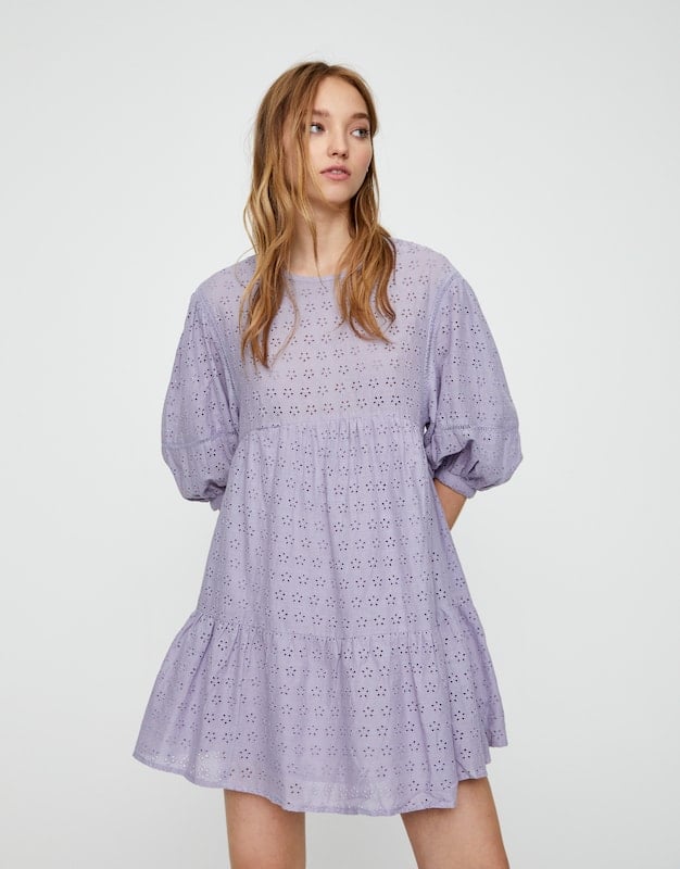 Pull&Bear Paneled Babydoll Dress With Embroidery
