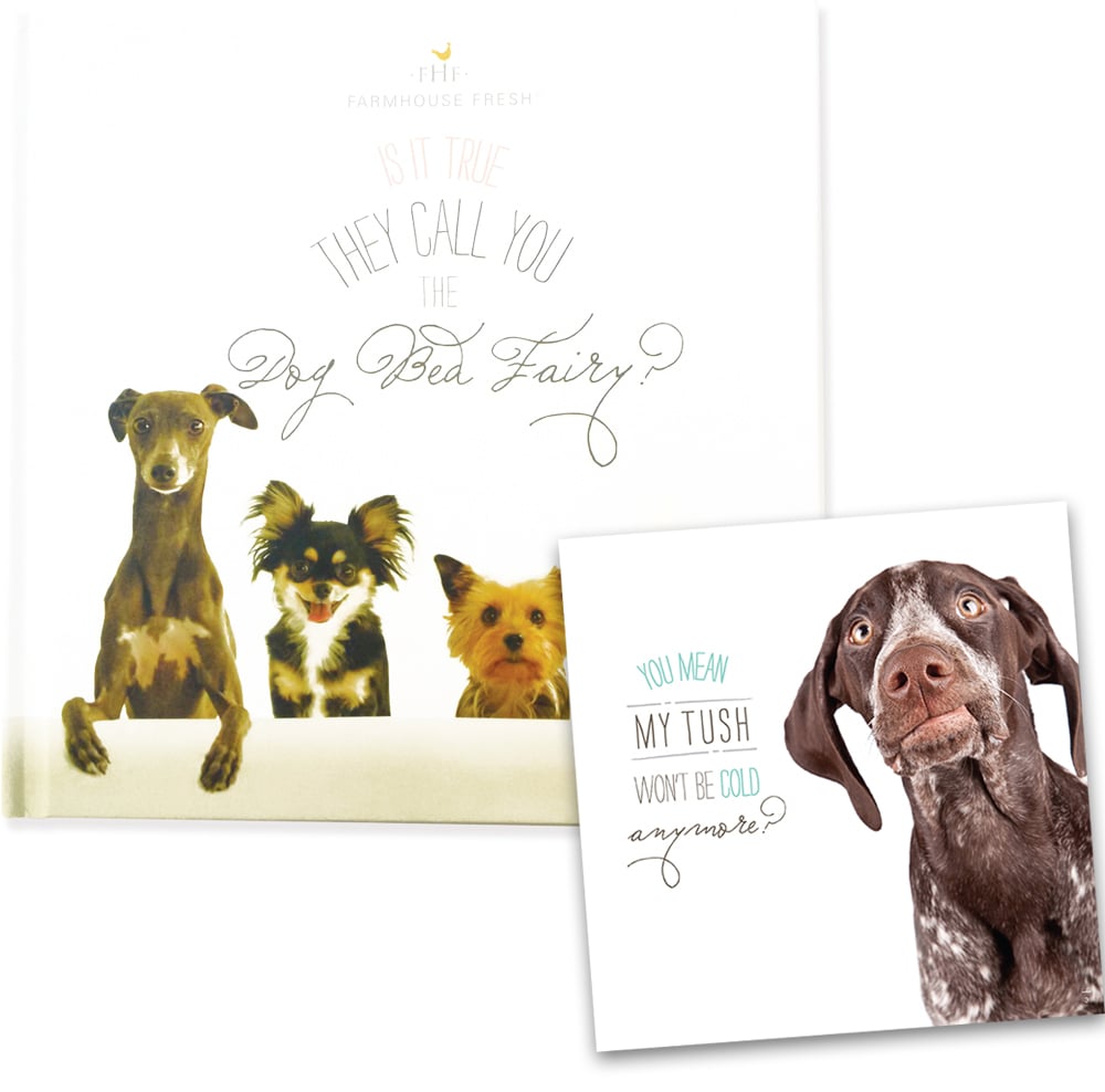 By purchasing Is It True They Call You the Dog Bed Fairy? ($10), $7 from each sale will go directly toward buying dog beds for donations to shelters. The book, from skin care line FarmHouse Fresh, is available online as well as in spas and retail stores that carry the brand's products.