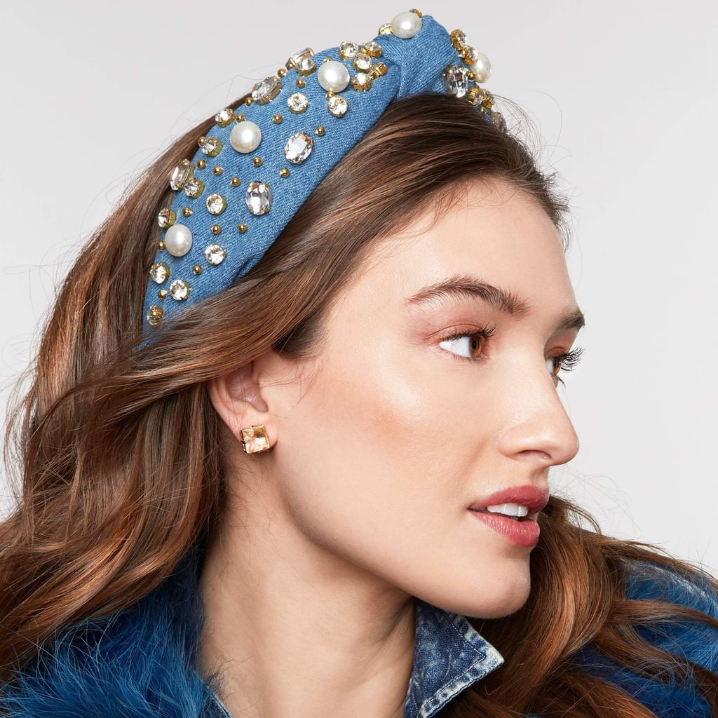 Lele Sadoughi Denim Pearl and Crystal Oversized Headband | The Best