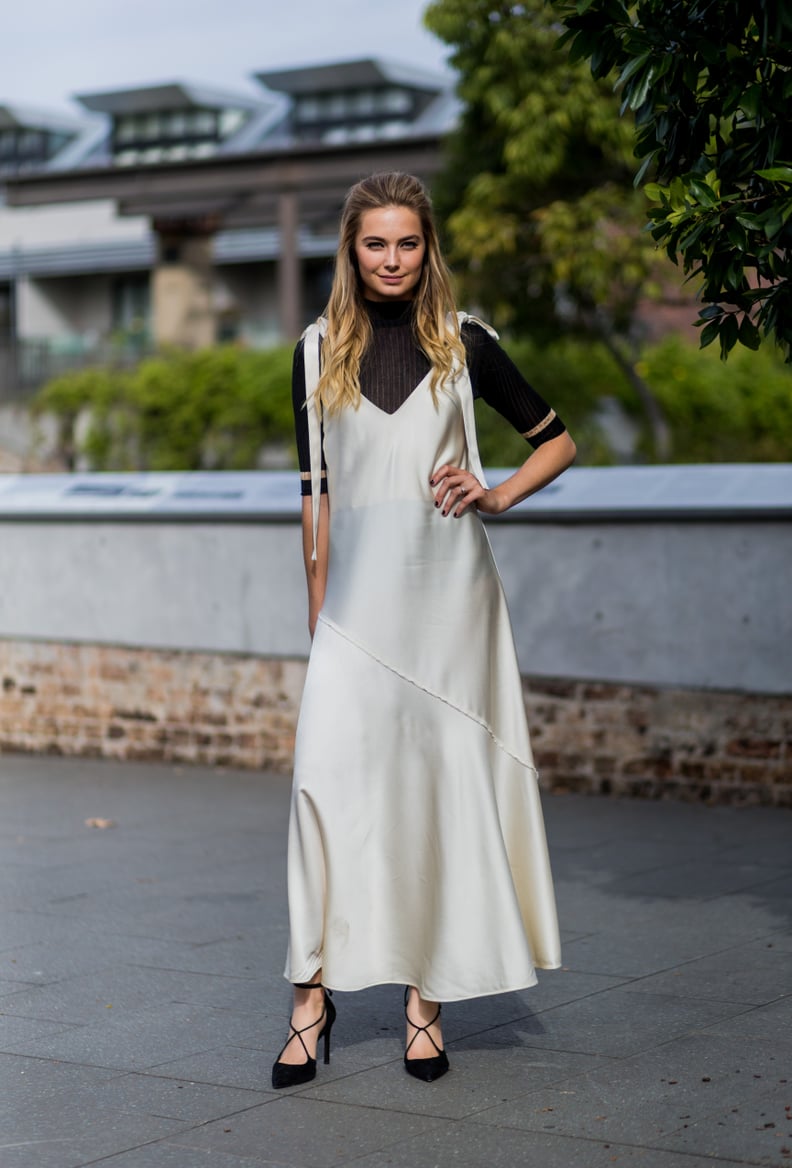 A Silk Slip Is Street Style Ready With Fancy Shoes and a Turtleneck