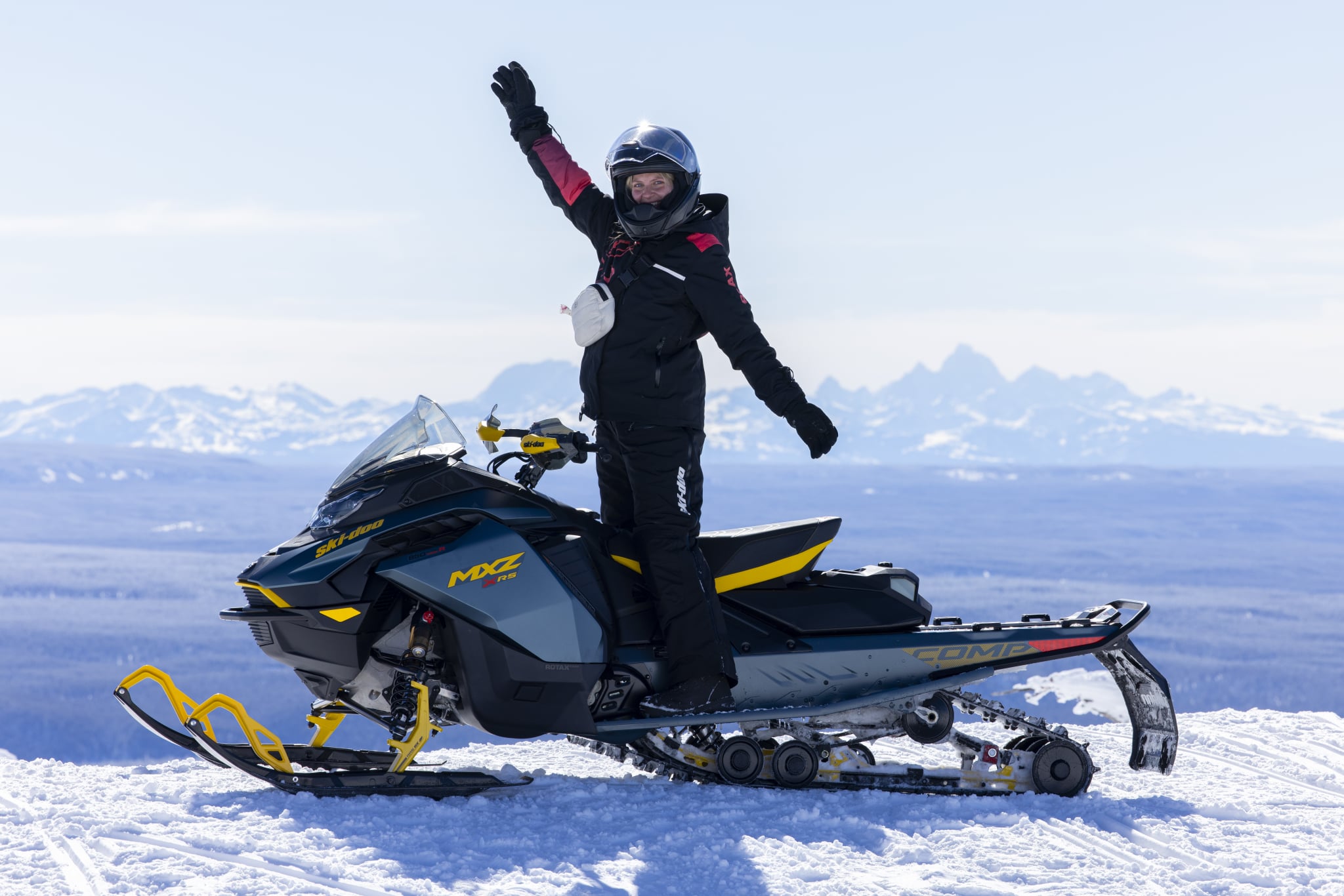 Image of PS Editor Taylor Andrews on a Ski-Doo in Yellowstone