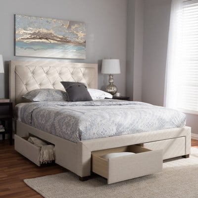 Baxton Studio Aurelie Modern and Contemporary Fabric Upholstered Storage Bed