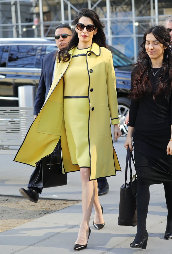 Opting For a Monochrome Look With a Yellow Dress and Matching Coat